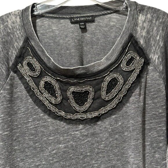 Lane Bryant Top 14 / 16 Gray Black Burnout Long Sleeve Embellished Beaded Scoop - Picture 4 of 7